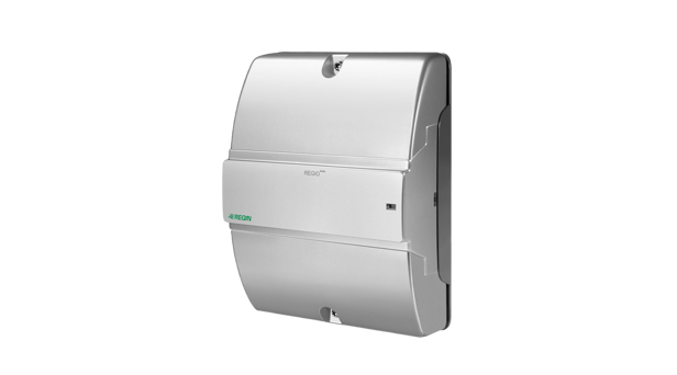 A silver wall-mounted electronic device with a sleek design, labeled 'REGIO' and 'Regin.'